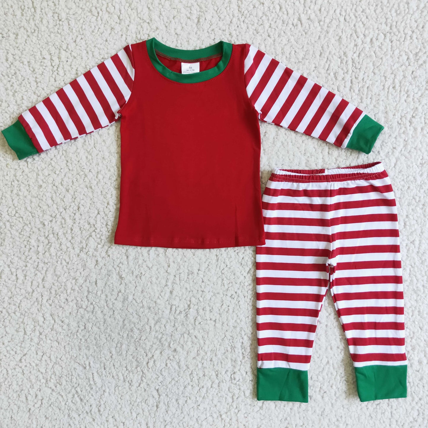 Roter Baumwoll-Body mit gestreiften Ärmeln und Hosen Kinder-Weihnachts-PJs