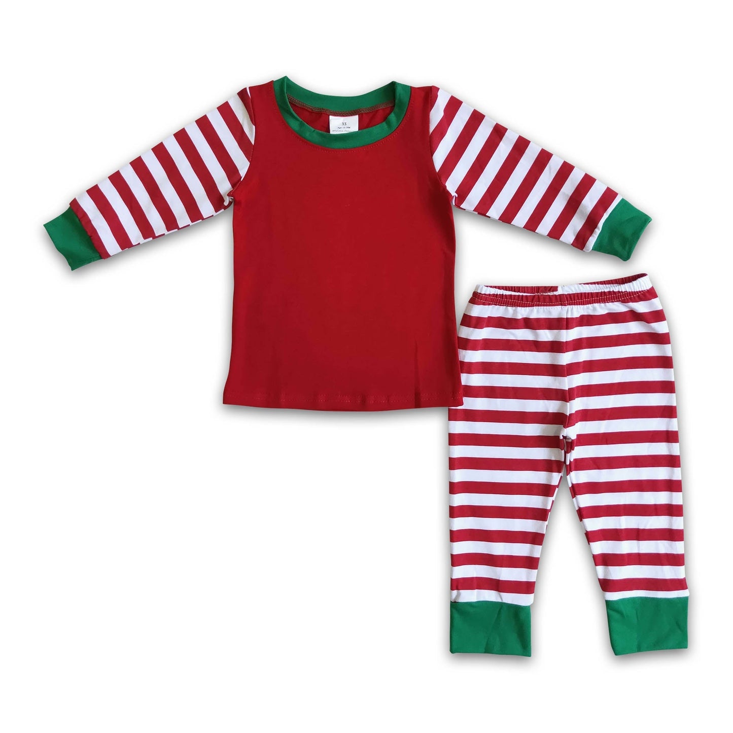 Roter Baumwoll-Body mit gestreiften Ärmeln und Hosen Kinder-Weihnachts-PJs