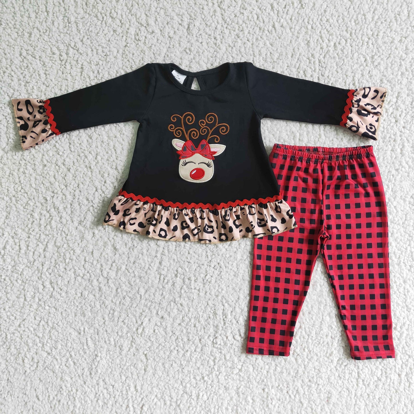 Rentiermuster bestickte Tunika Leggings Weihnachts-Kinderkleidung