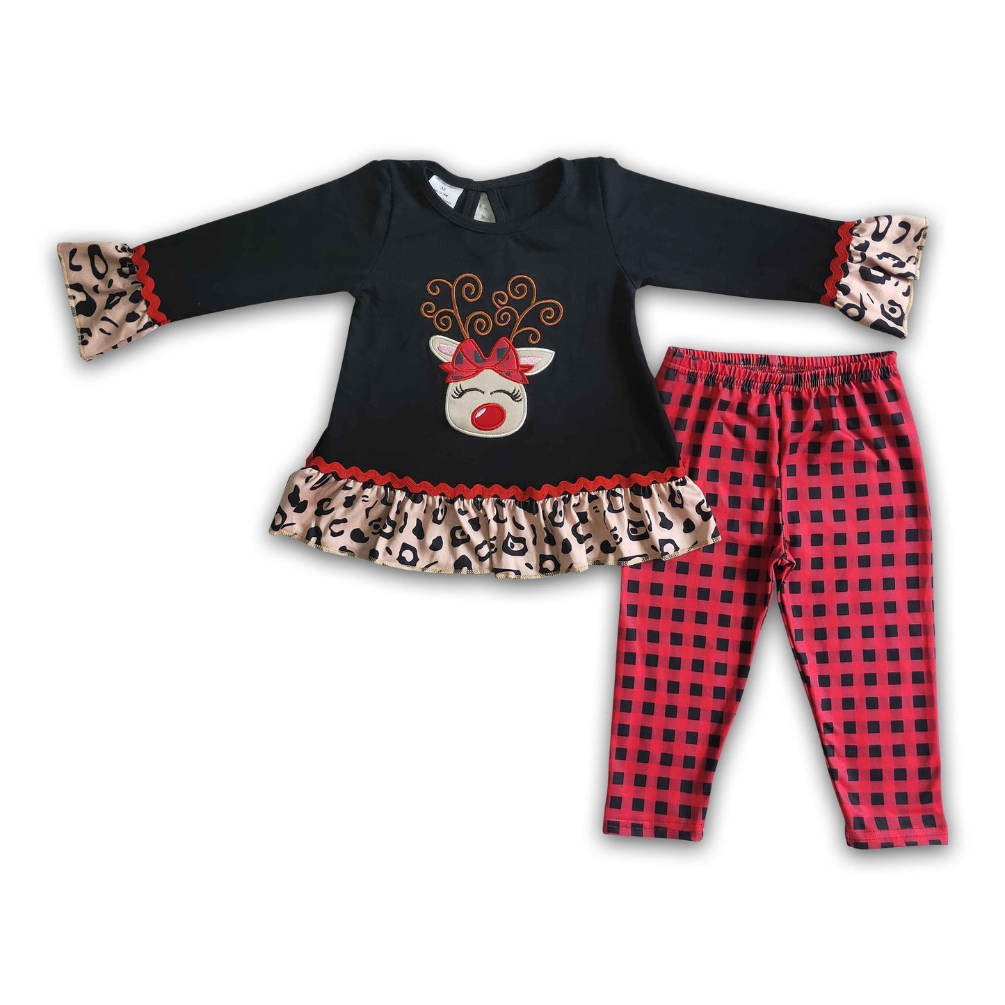 Rentiermuster bestickte Tunika Leggings Weihnachts-Kinderkleidung