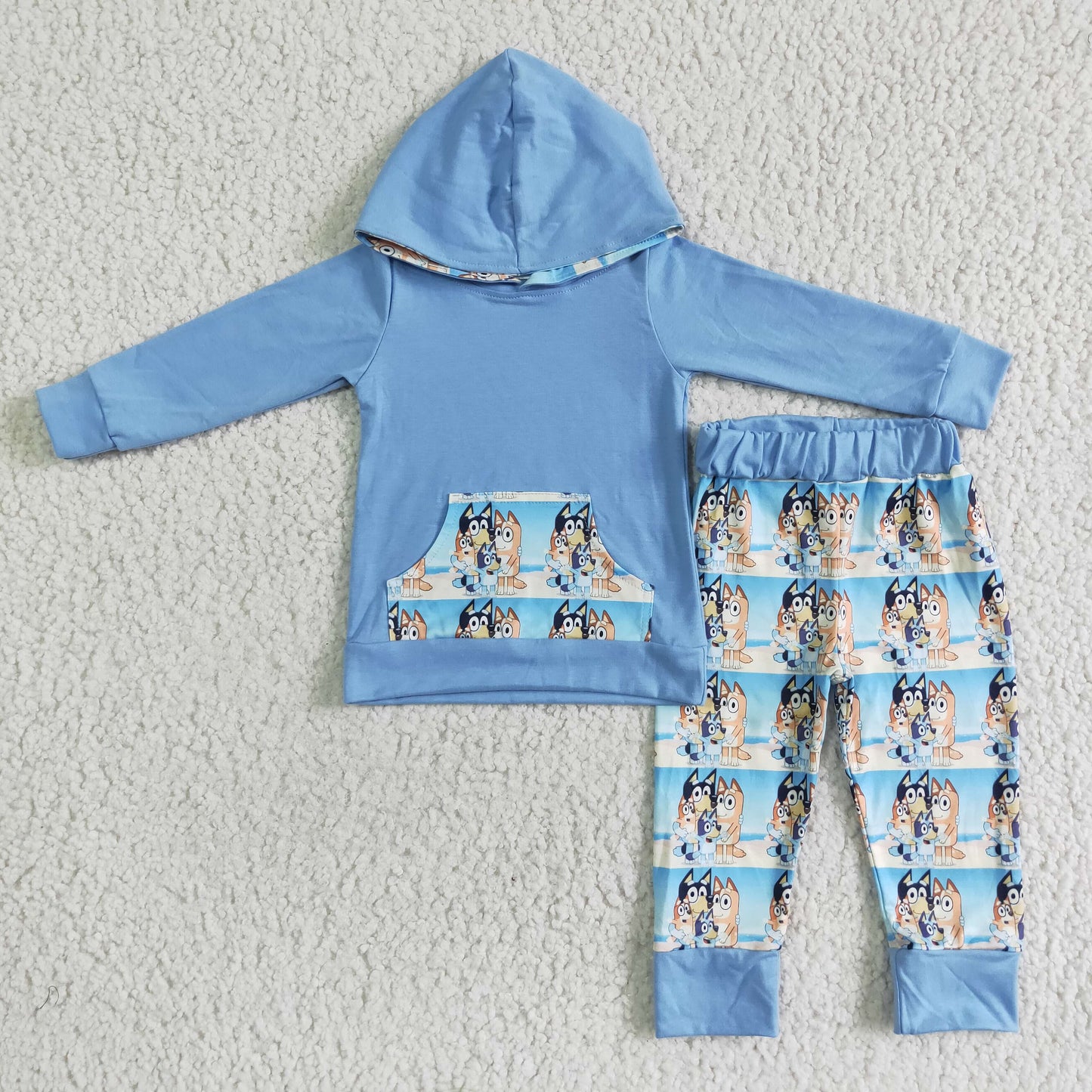 Blaues Hund Baumwoll-Kapuzenpulli-Set für Jungen