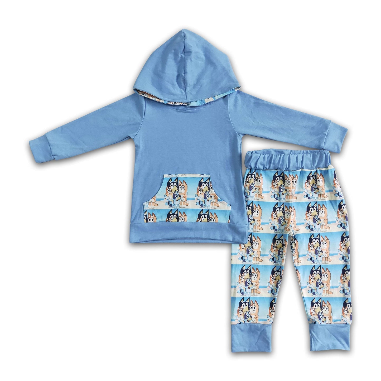 Blaues Hund Baumwoll-Kapuzenpulli-Set für Jungen
