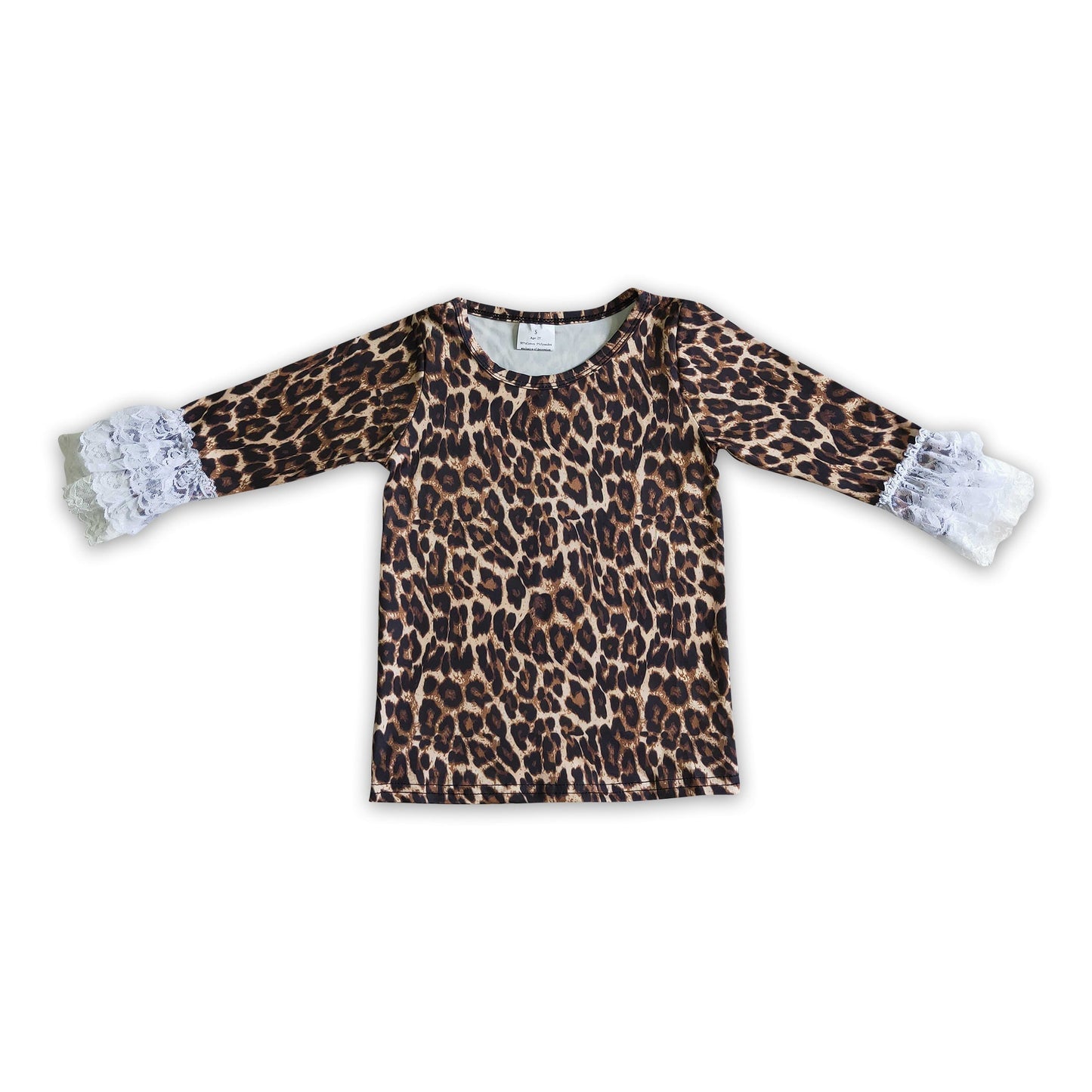 Leopardenspitze Rüschenärmel Mädchen Herbstshirt