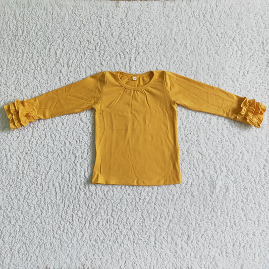 Yellow long ruffle sleeve cotton shirt