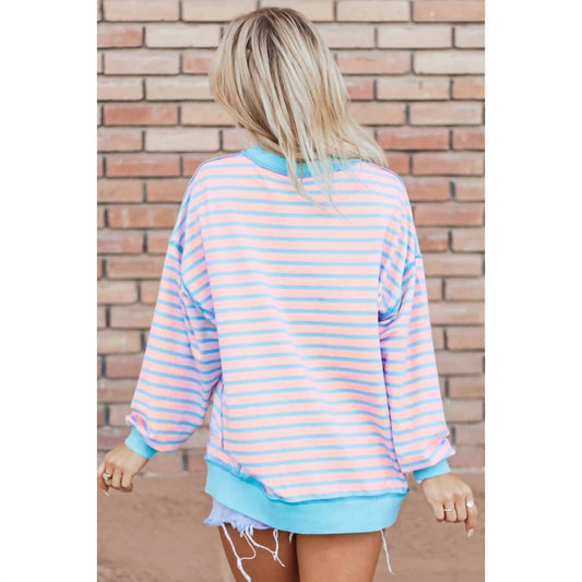 Gestreifter Pullover mit Kontrastbesatz und hohem/tiefem Saum