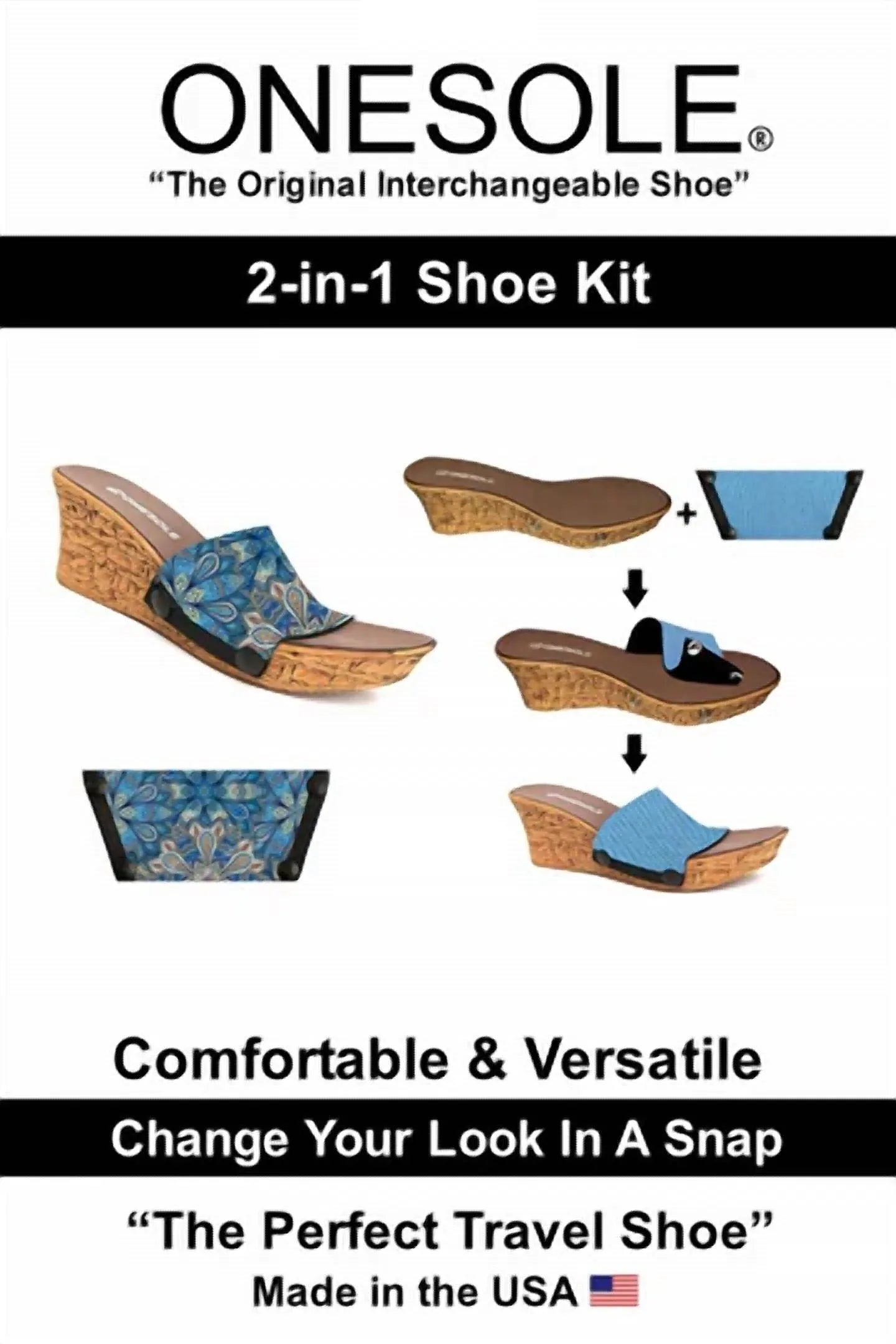 Women's Casual Faux Cork Interchangeable Travel Shoe and Kit