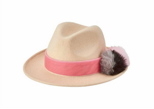 Women's Wool Fedora Pom Pom Hat