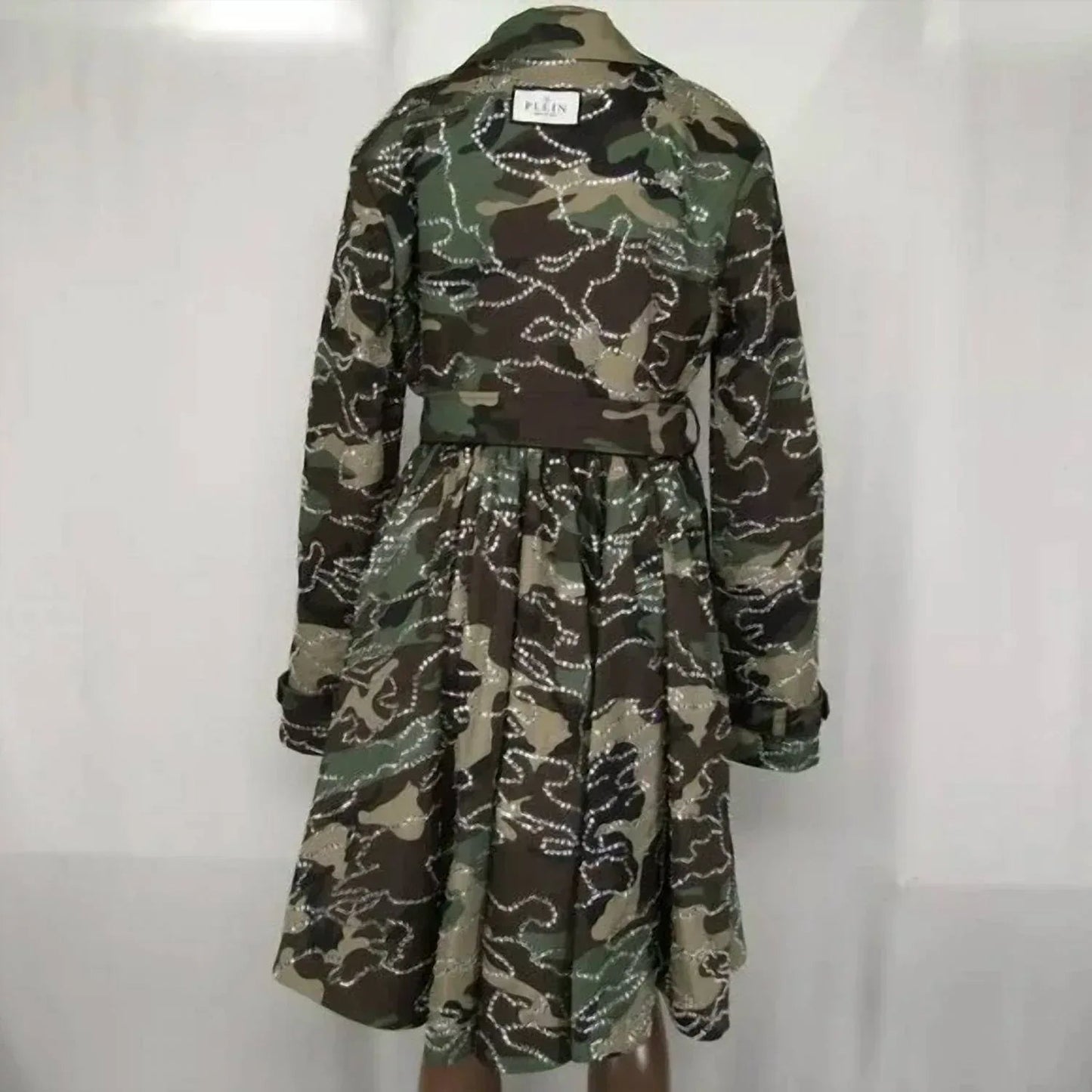 Damen Trenchcoat mit Strass und Camouflage-Muster