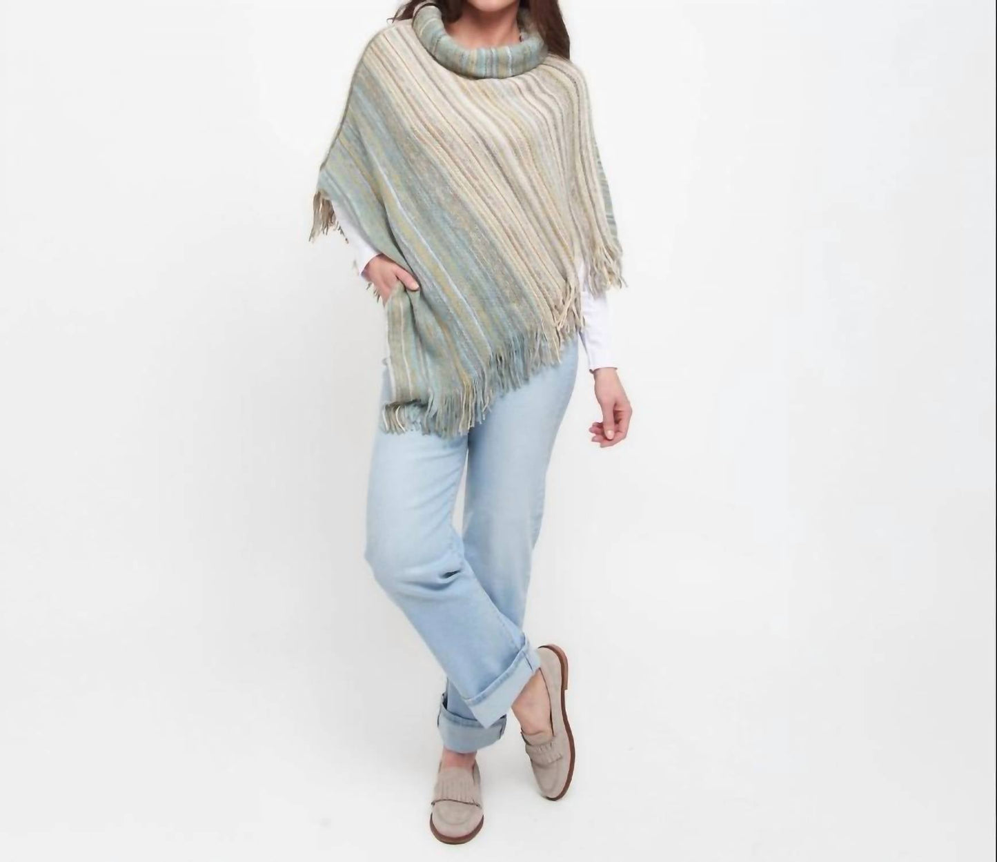 Tiya Striped Funnel Neck Poncho