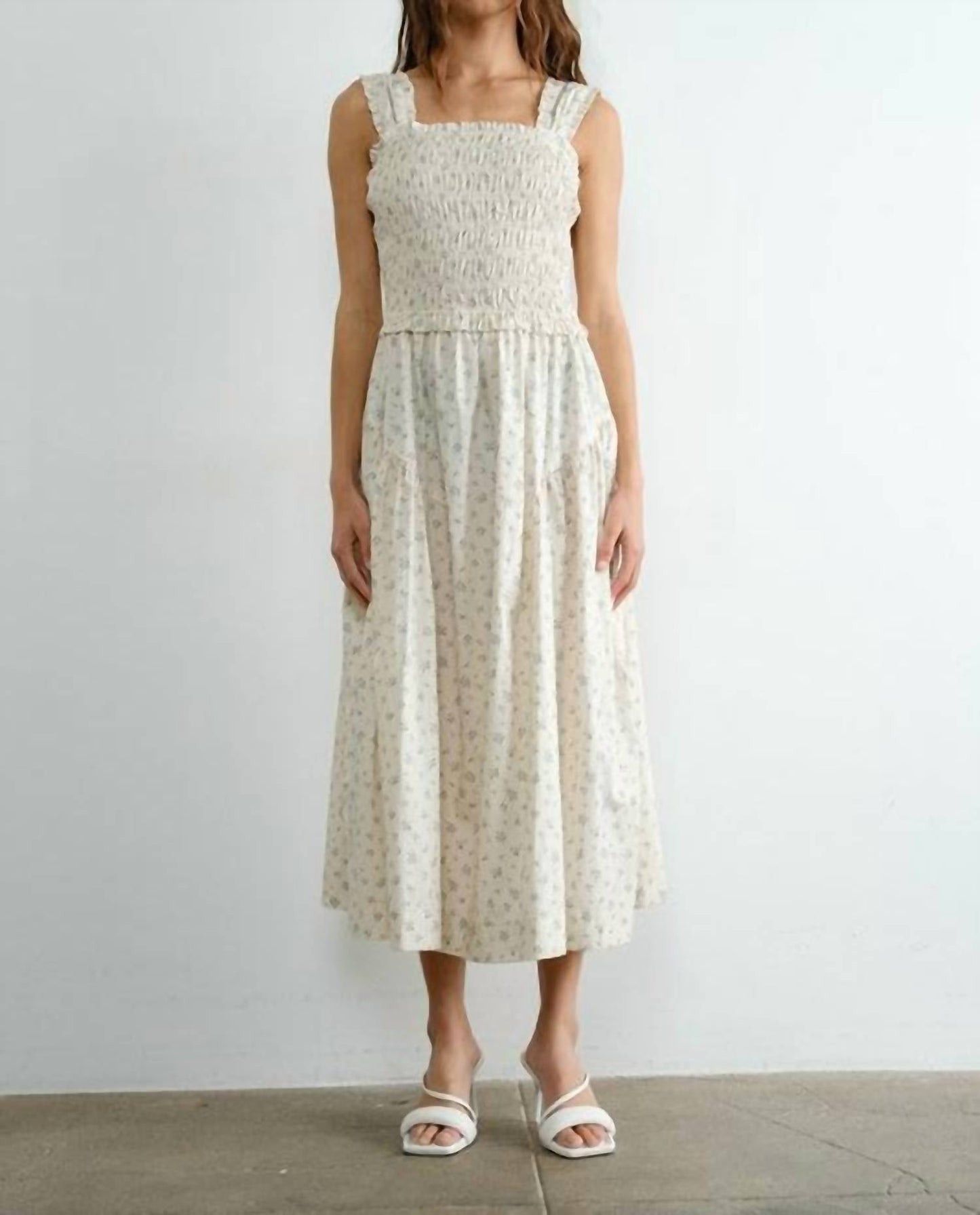 Margot Retro Bow Tie Back Smocked Midi Dress