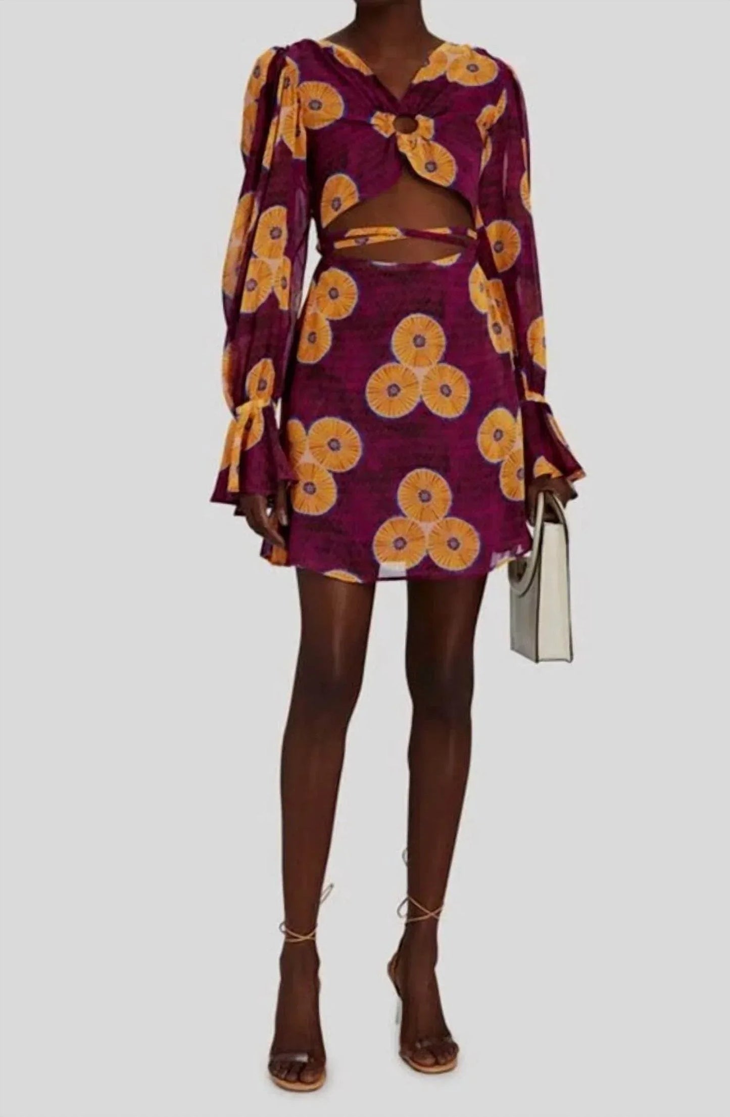 Amelie bedrucktes Mini-A-Linien-Kleid mit Cut-Outs