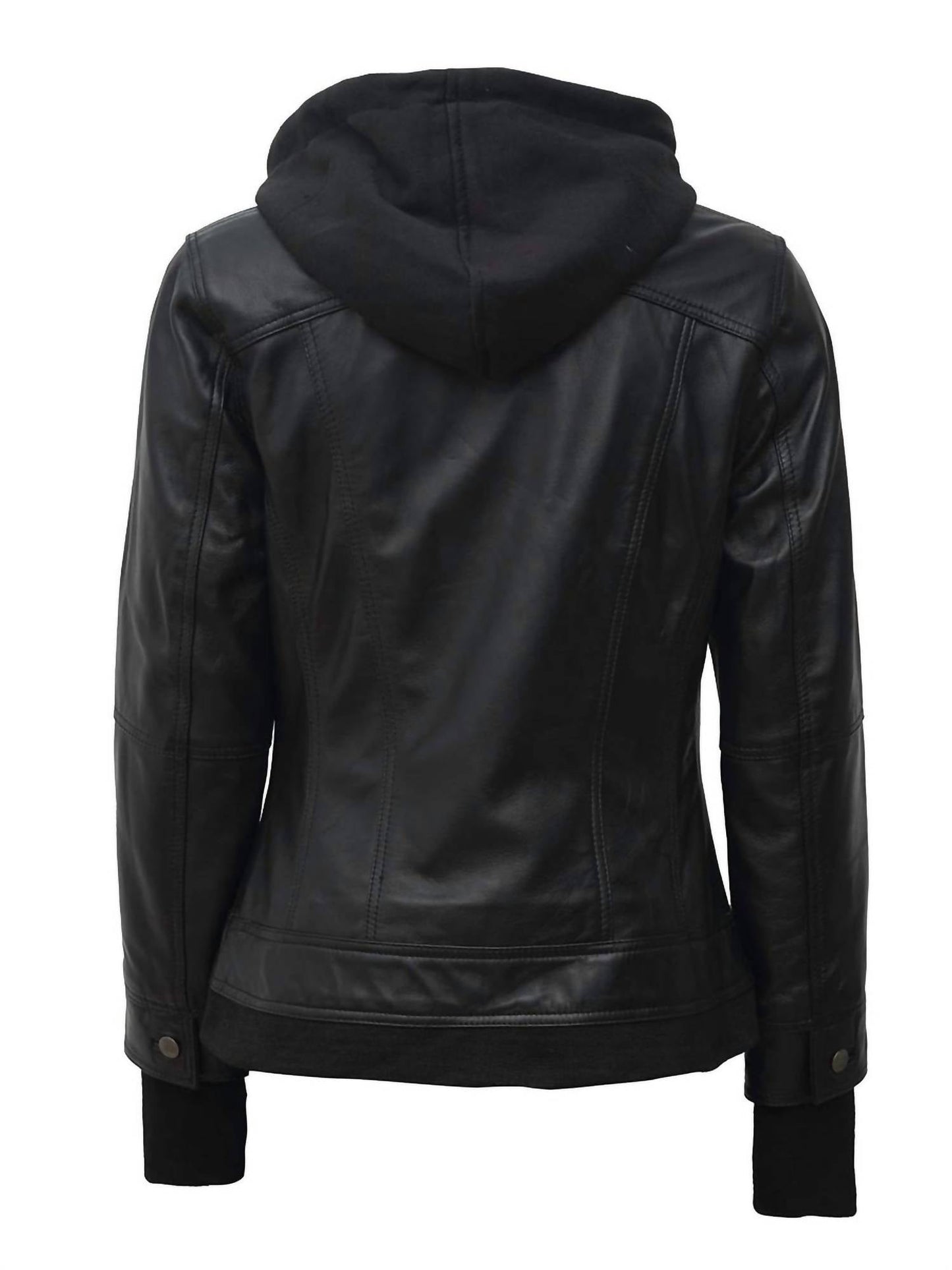 Damen Bomber-Lederjacke mit abnehmbarer Kapuze