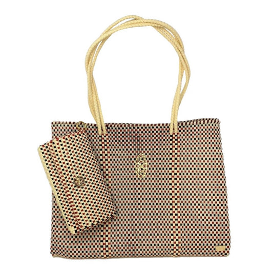 Women's Travel Woven Checkered Tote Bag With Clutch