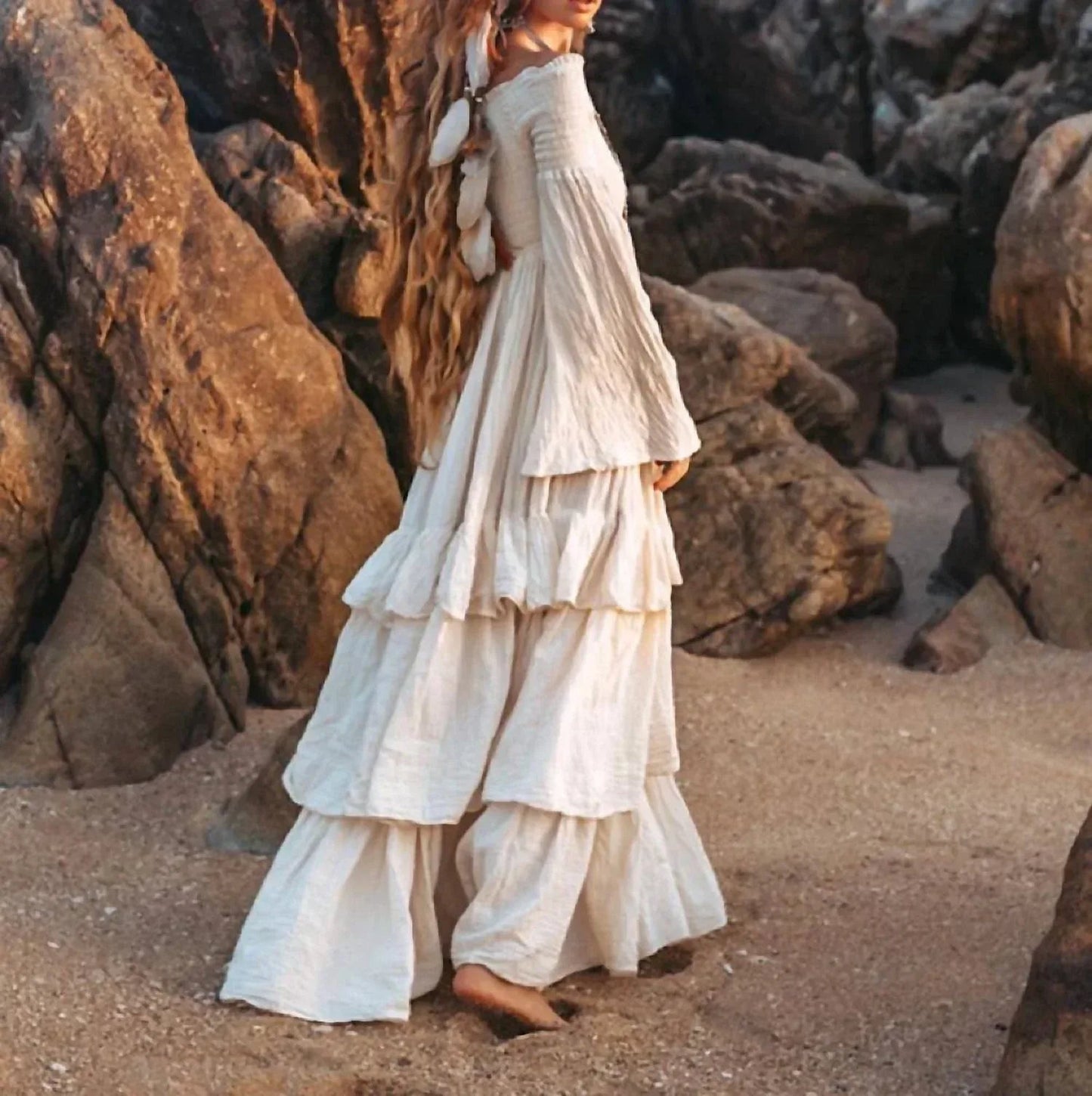 Damen-Maxikleid mit sexy Schultern
