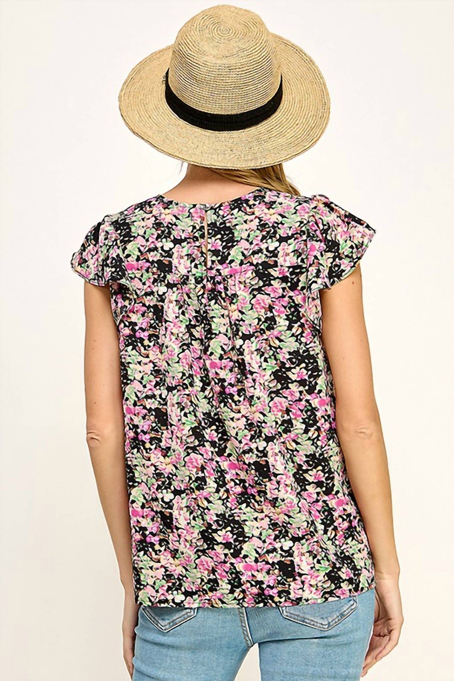 Bluse mit Blumenmuster und Häkelbesatz