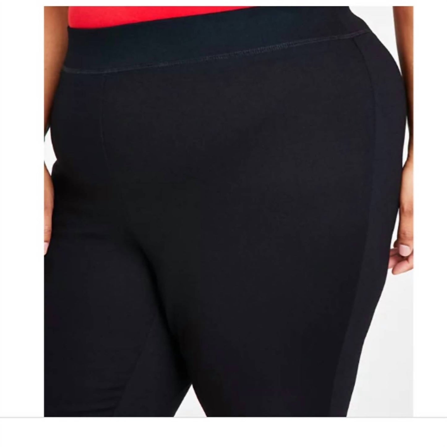 Große Größen Skinny-Leg Pull-On Mid-Rise Basic Schwarze Ponte-Hose