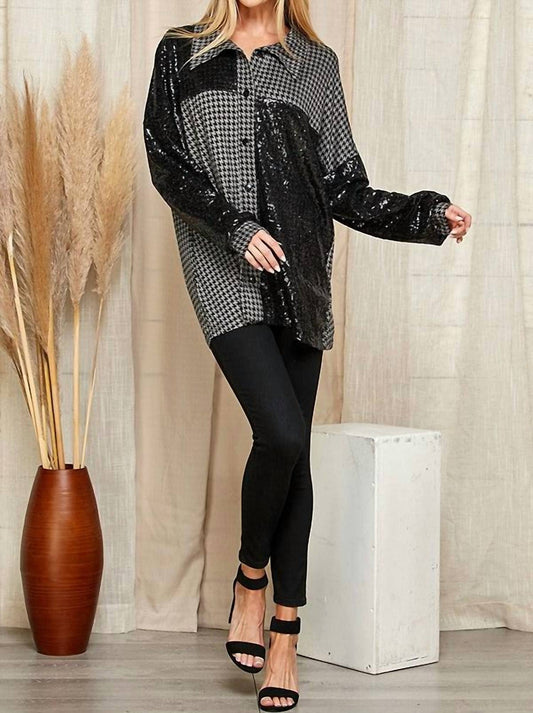 Elegantes Pailletten-Top mit Hahnentrittmuster