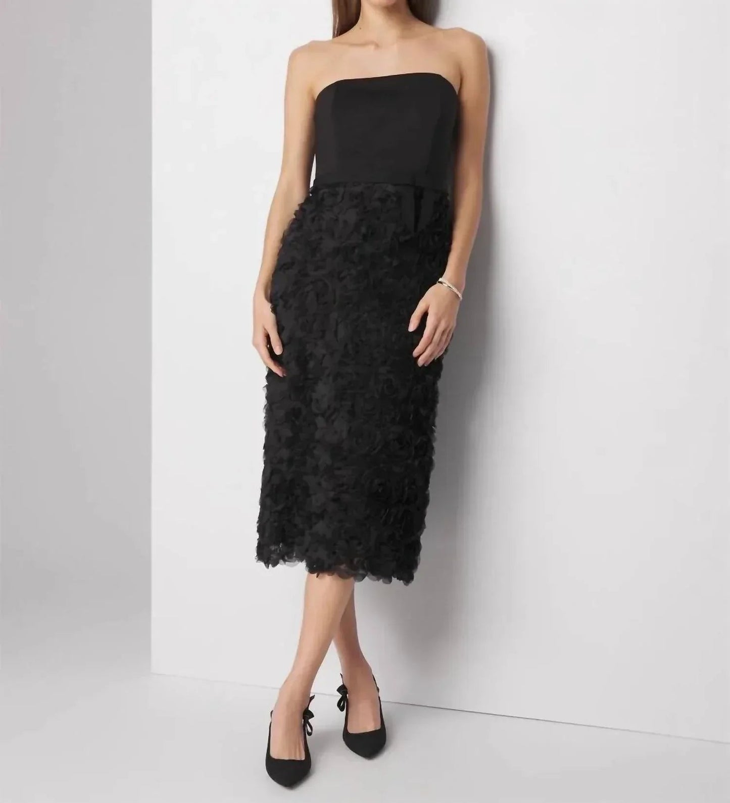 3d Floral Strapless Sheath Dress