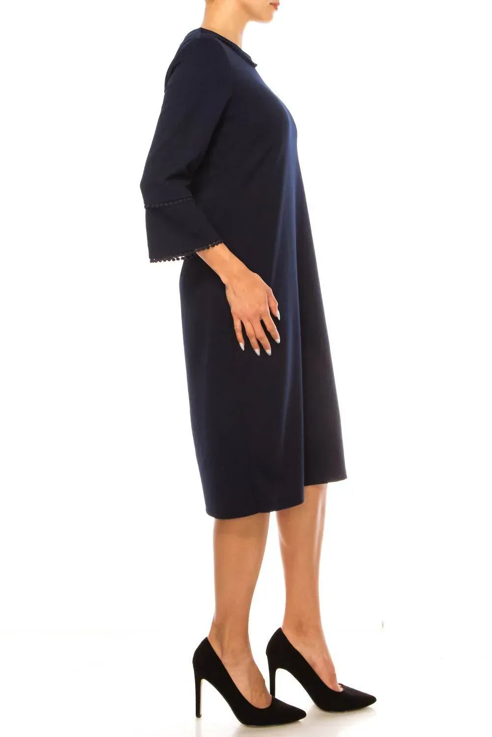 Pompom Trim Bell Sleeve Sheath Dress