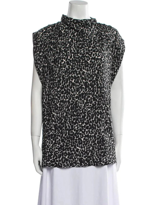 Women's Animal Print Mock Neck Blouse