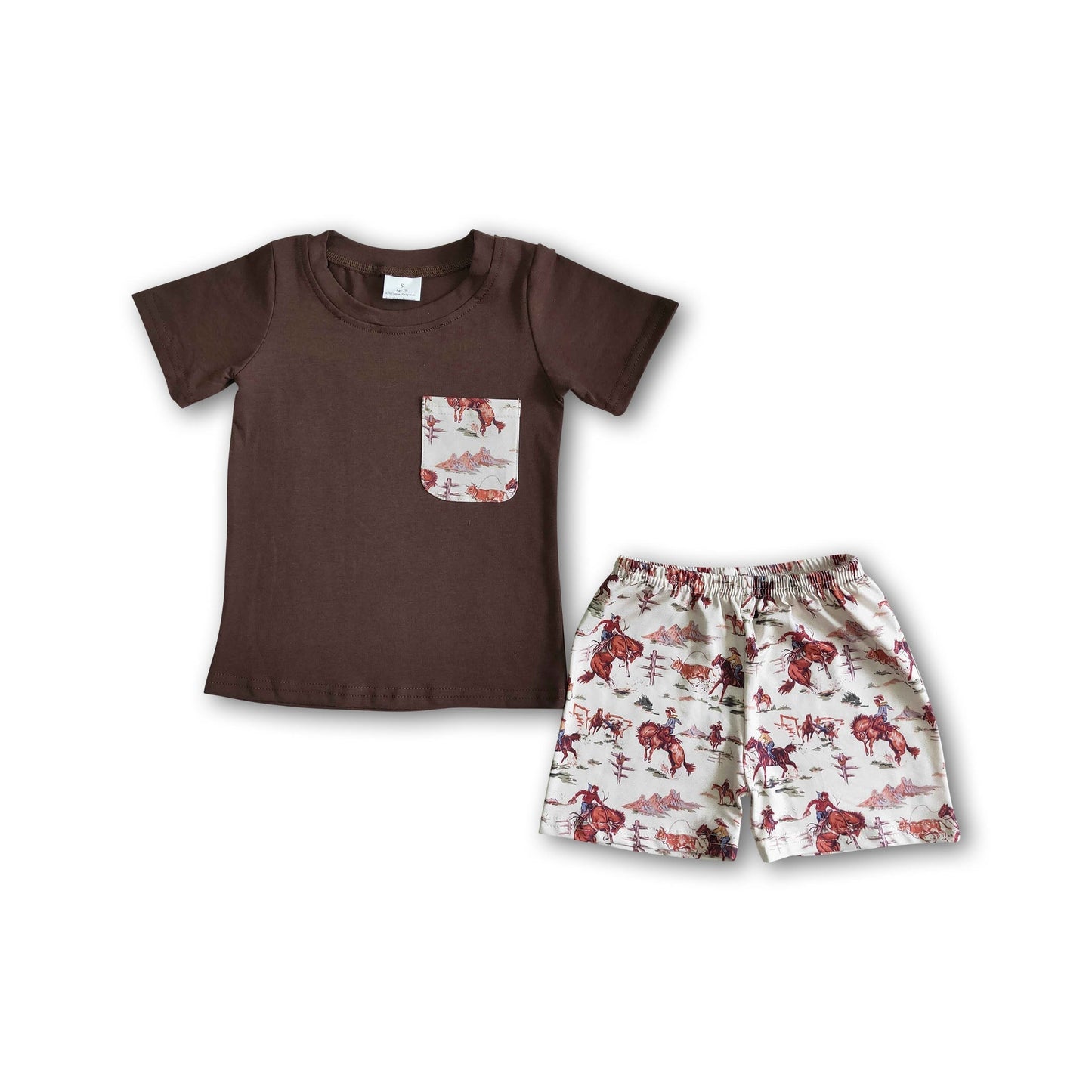 Braunes Baumwollhemd, Pferde-Shorts, Jungen-Sommerkleidung