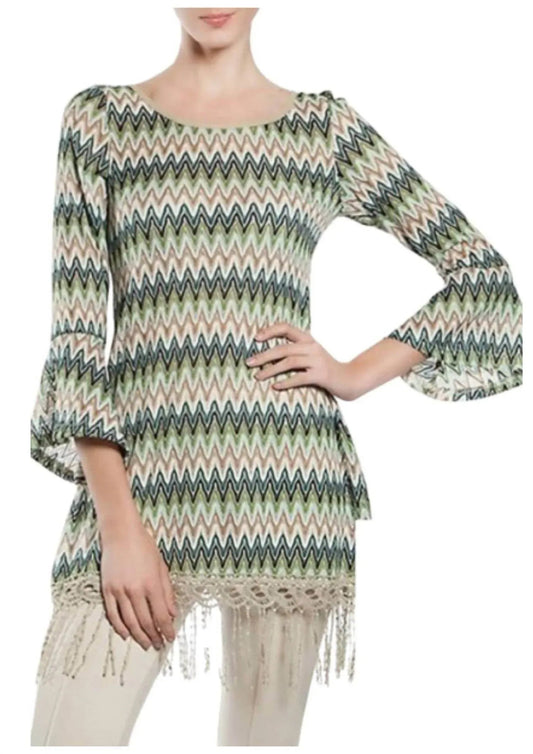 Back Lace Up Fringe Tunic Top