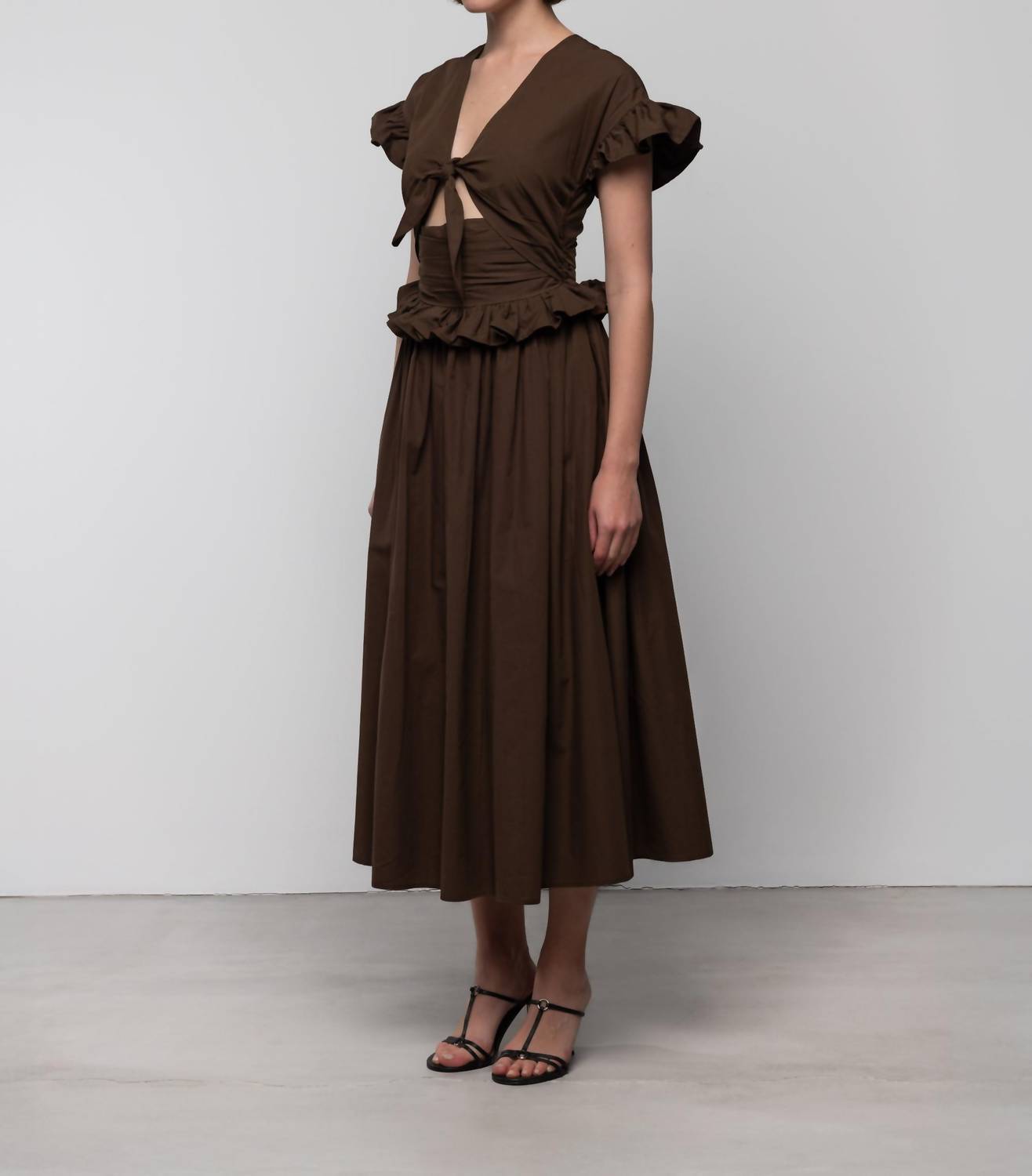 Maxikleid aus gestufter Baumwolle mit Schleife