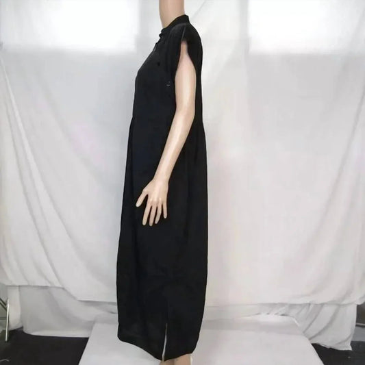 Damen asymmetrisches kurzärmliges Kleid mit Knöpfen