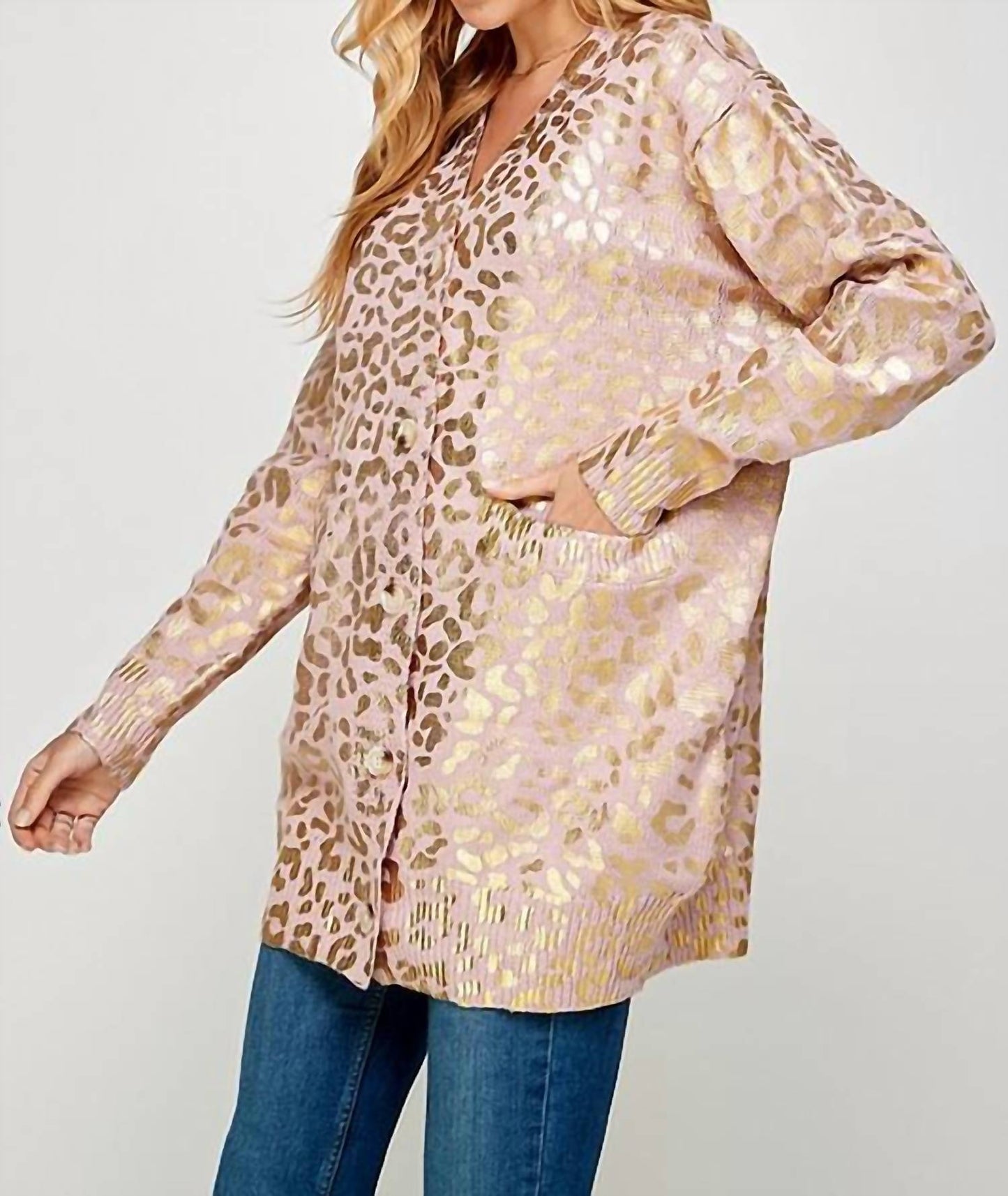 Langer Cardigan mit Animalprint-Folie