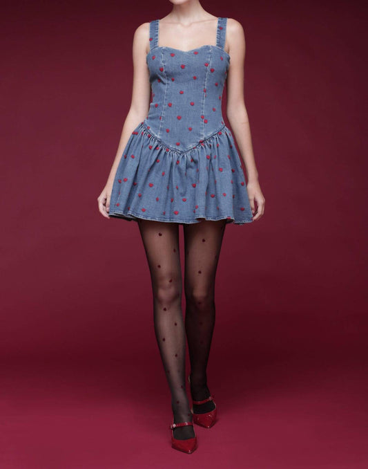 Embroidered Denim Drop-waist Mini Dress