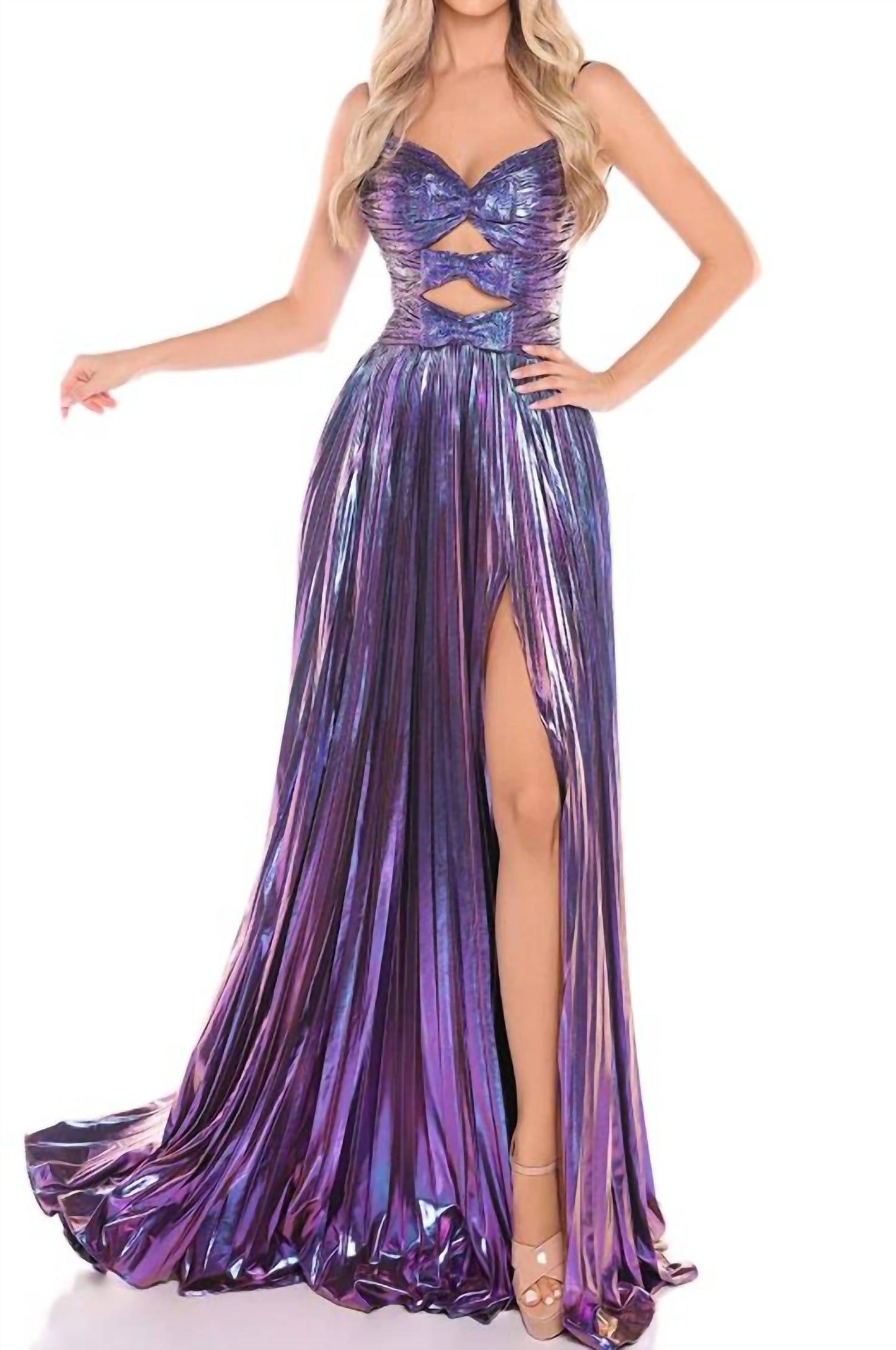 Metallic-Cutout-Abendkleid mit A-Linie und Schlitz