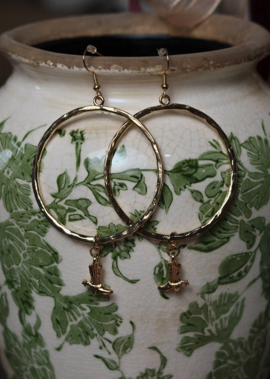 Women's Cowboy Boot Dangle Hoop Earrings