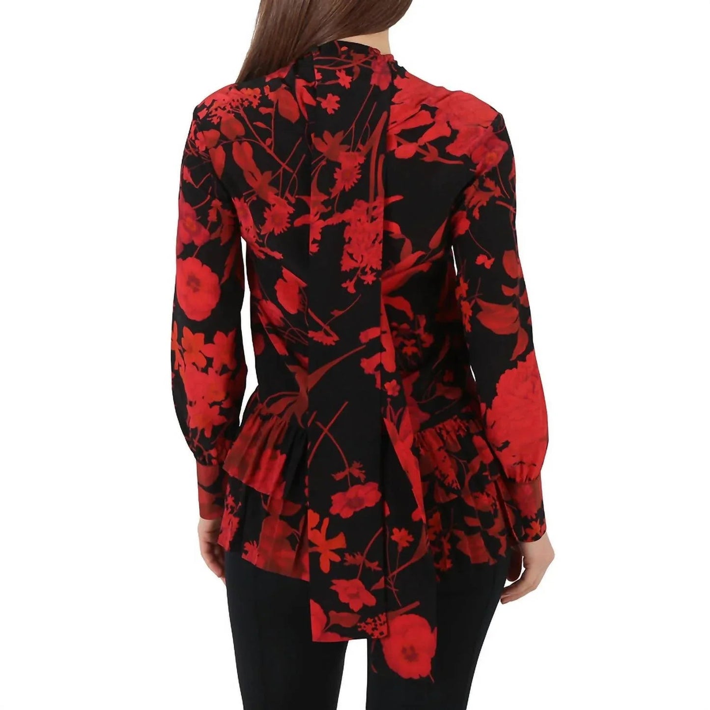 Bluse mit Blumenmuster und Plisseebesatz