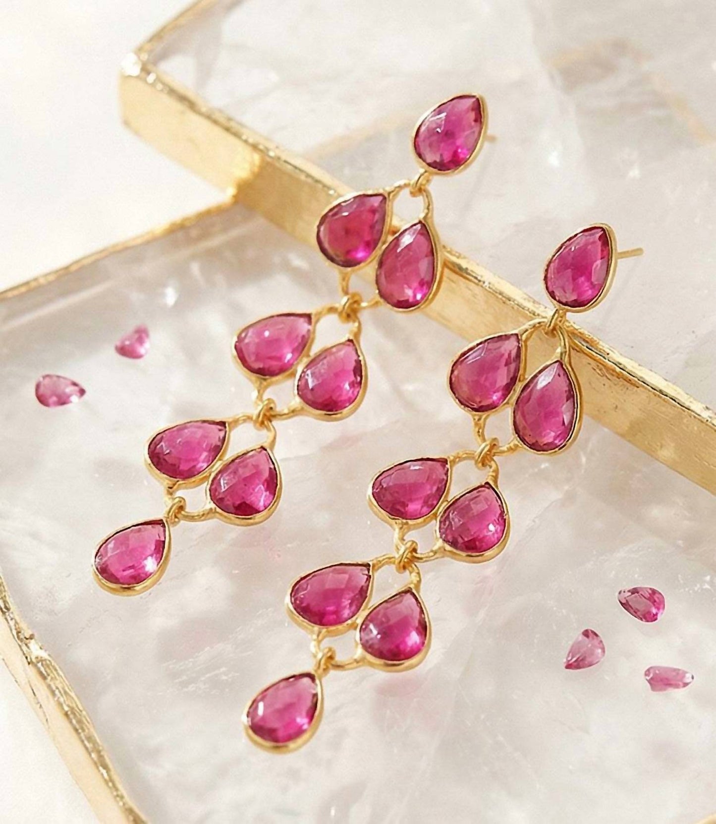 Women's Feather Drop Gemstone Earrings