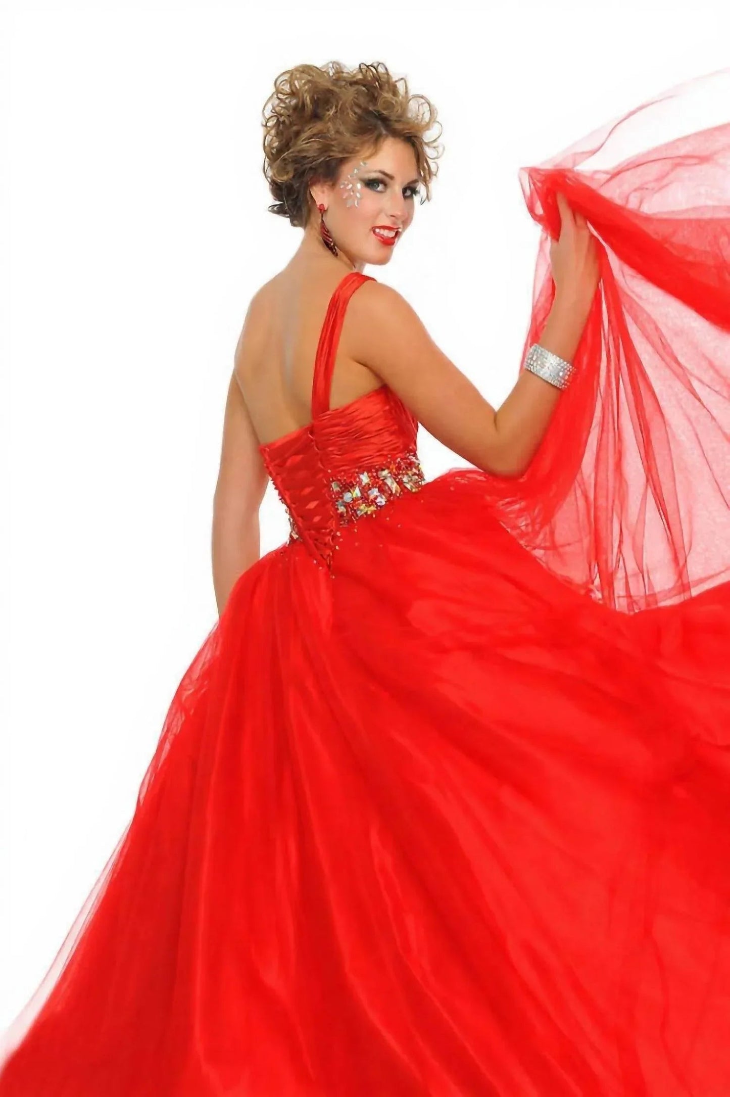 Jeweled One Shoulder Ball Gown