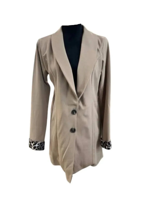 Women's Solid Body Leopard Cuff Blazer