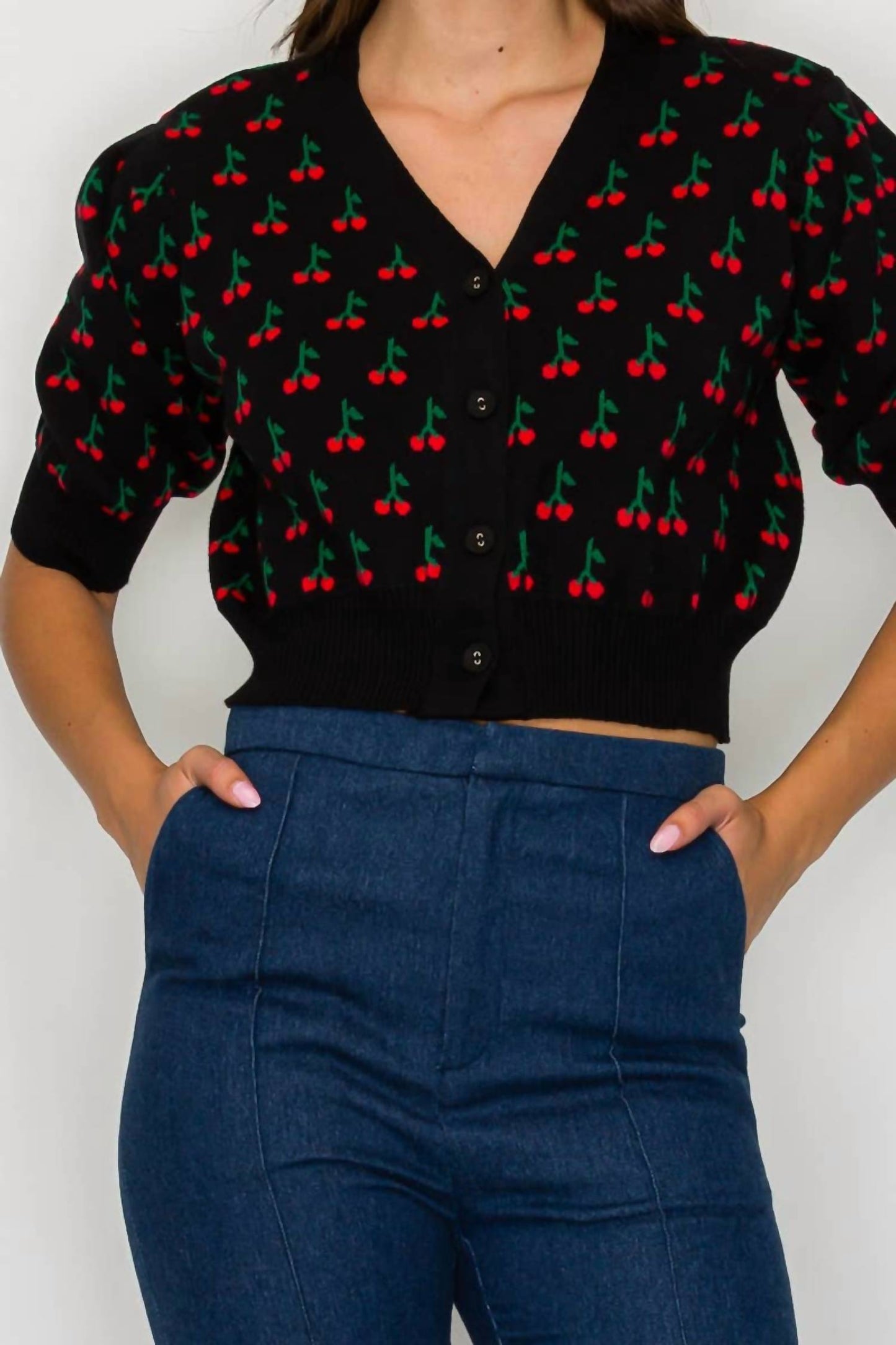 Süßer Kirsch-Crop-Pullover