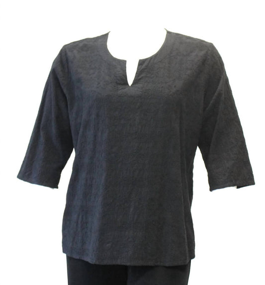 Women's Embroidered Split Neck Cotton Top