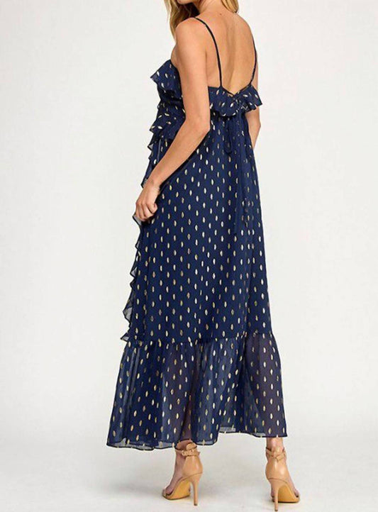 Chiffon Foil Pattern Print Maxi Dress