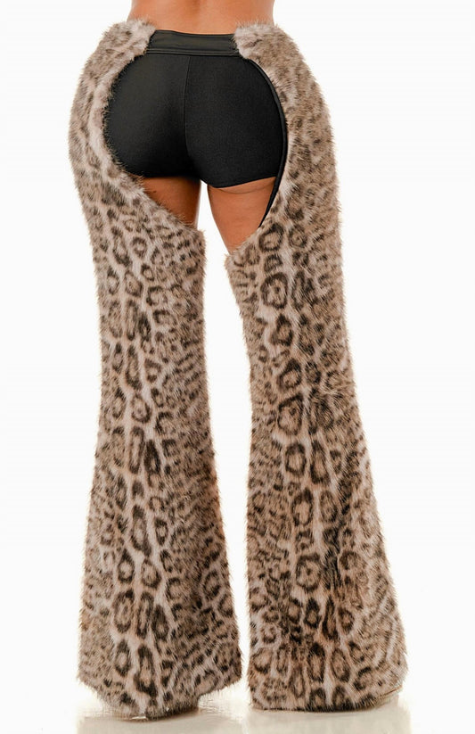 Faux Fur Leopard Print Chaps Pants - Plus