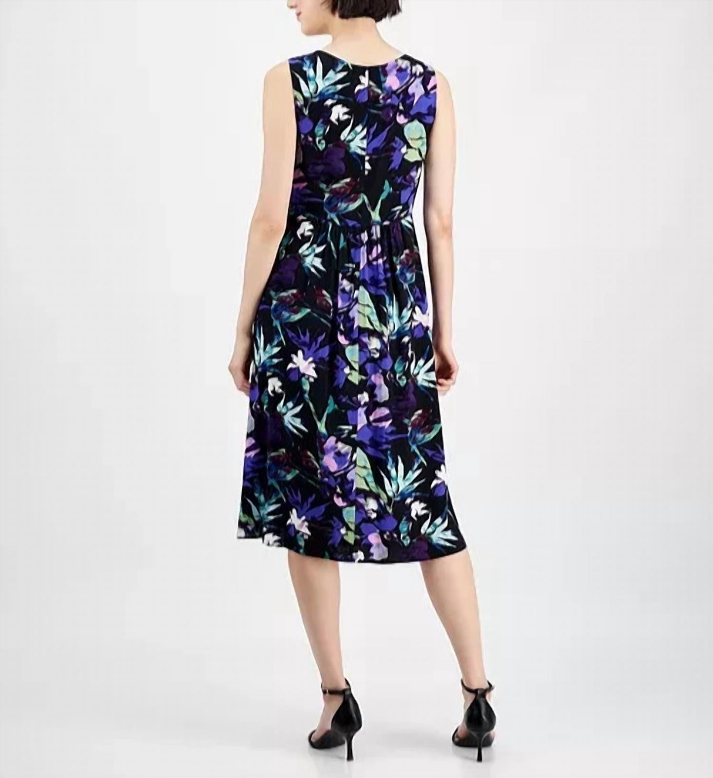 Trägerloses V-Ausschnitt Blumen Midikleid