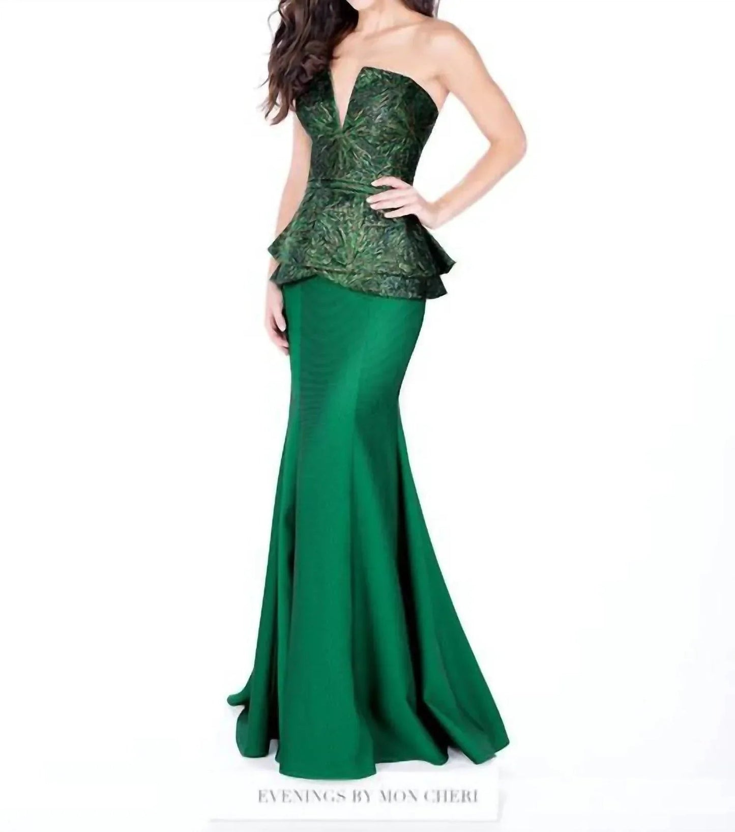 Meerjungfrauen-Abendkleid mit Metallic-Brokat und Schößchen