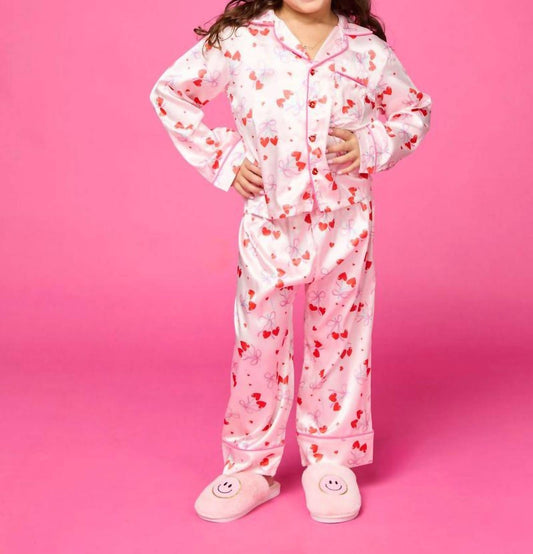 Girl's Cherry Bows Pants Silky Set