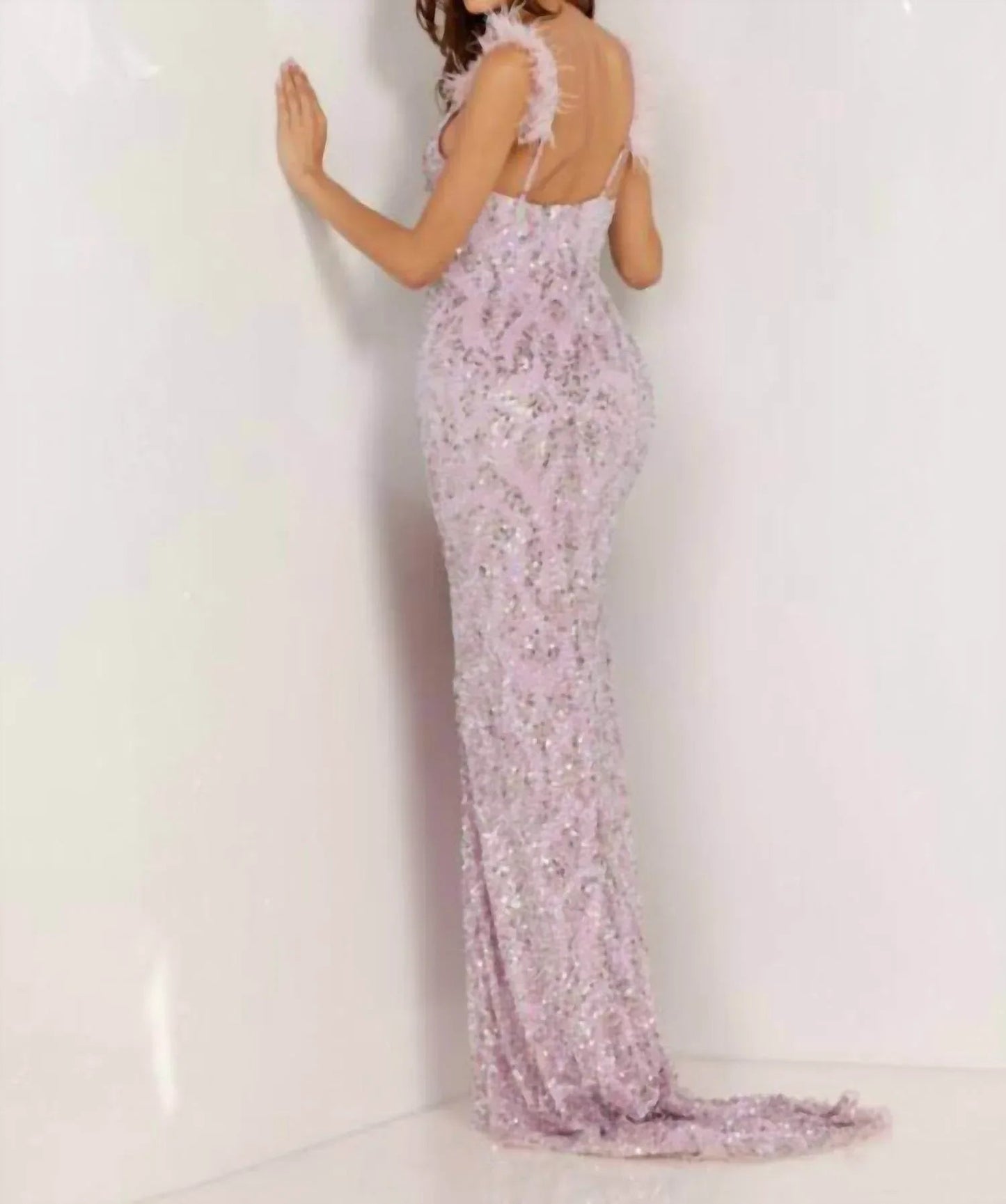 Feather Strap Sweetheart Neck Long Gown