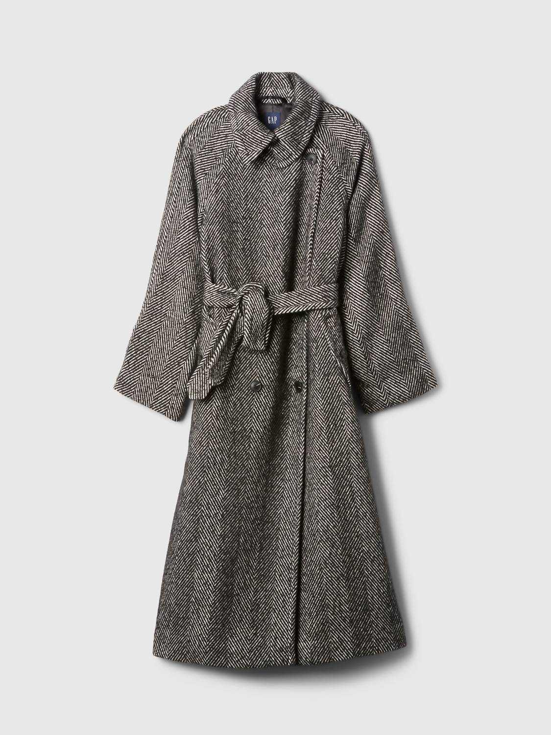 Zweireihiger Fischgrät-Trenchcoat mit Gürtel