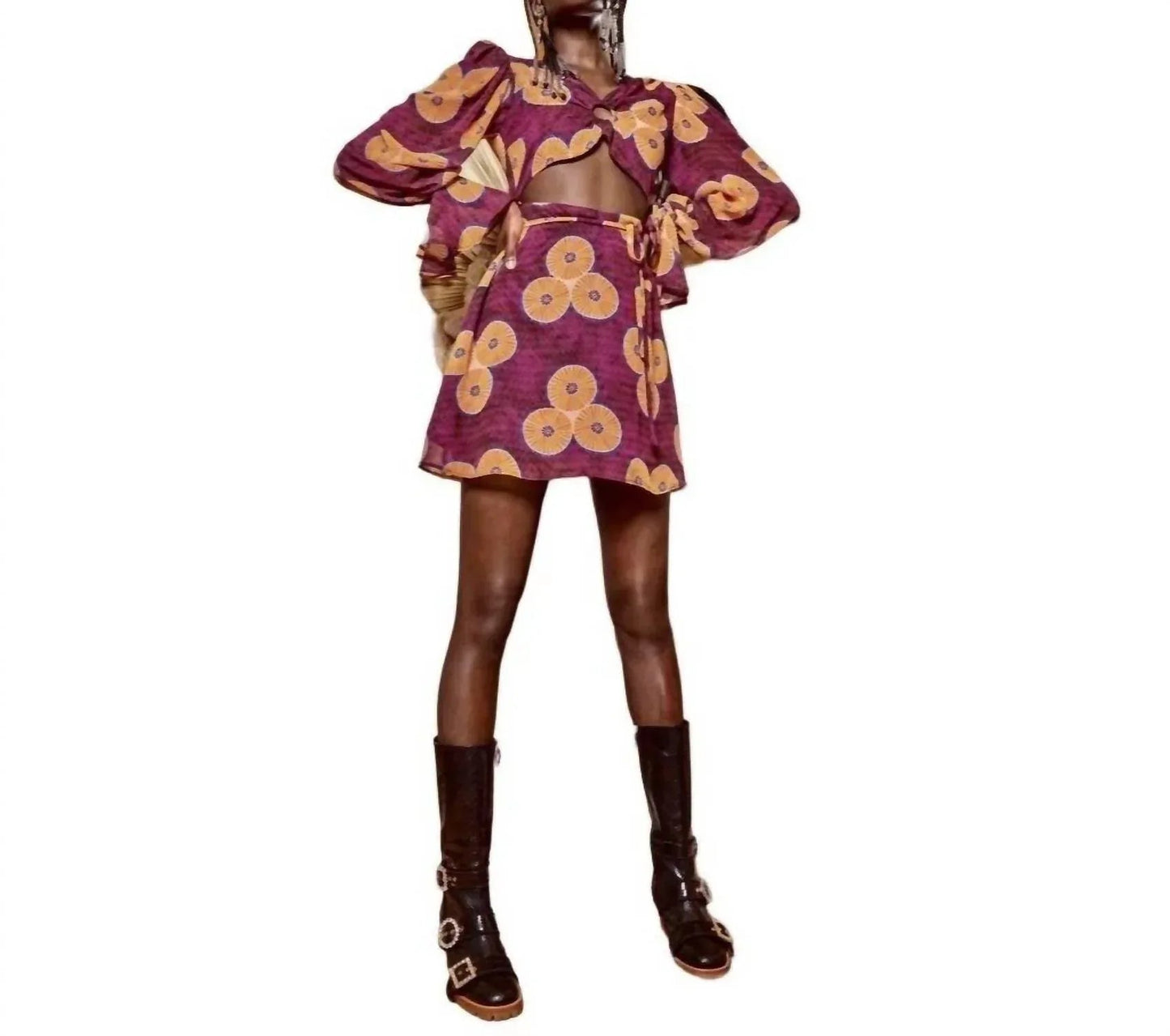 Amelie bedrucktes Mini-A-Linien-Kleid mit Cut-Outs