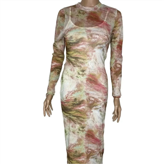 Women's Long‑sleeve Shimmer Mesh Dress
