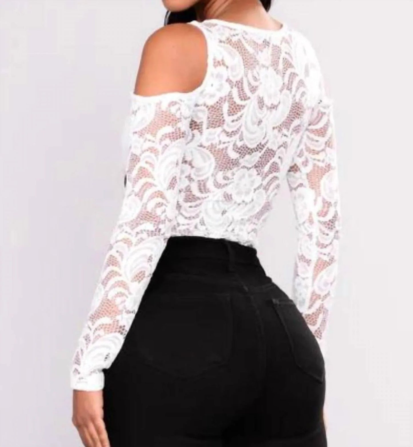 Lace Cold Shoulder Long Sleeve