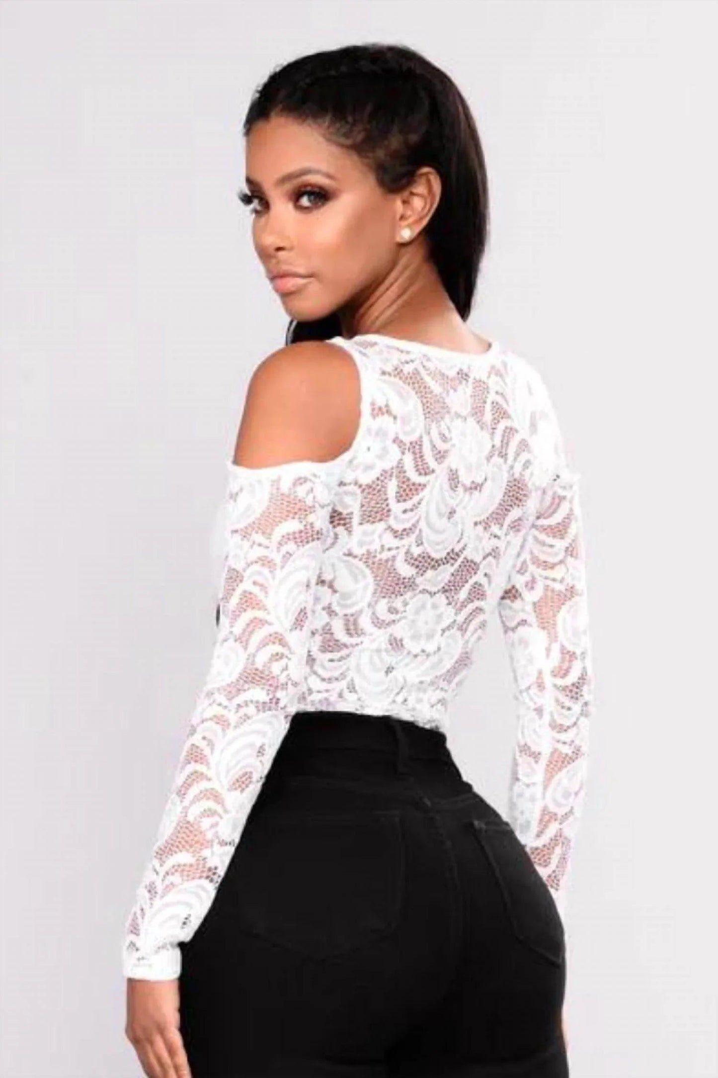 Lace Cold Shoulder Long Sleeve