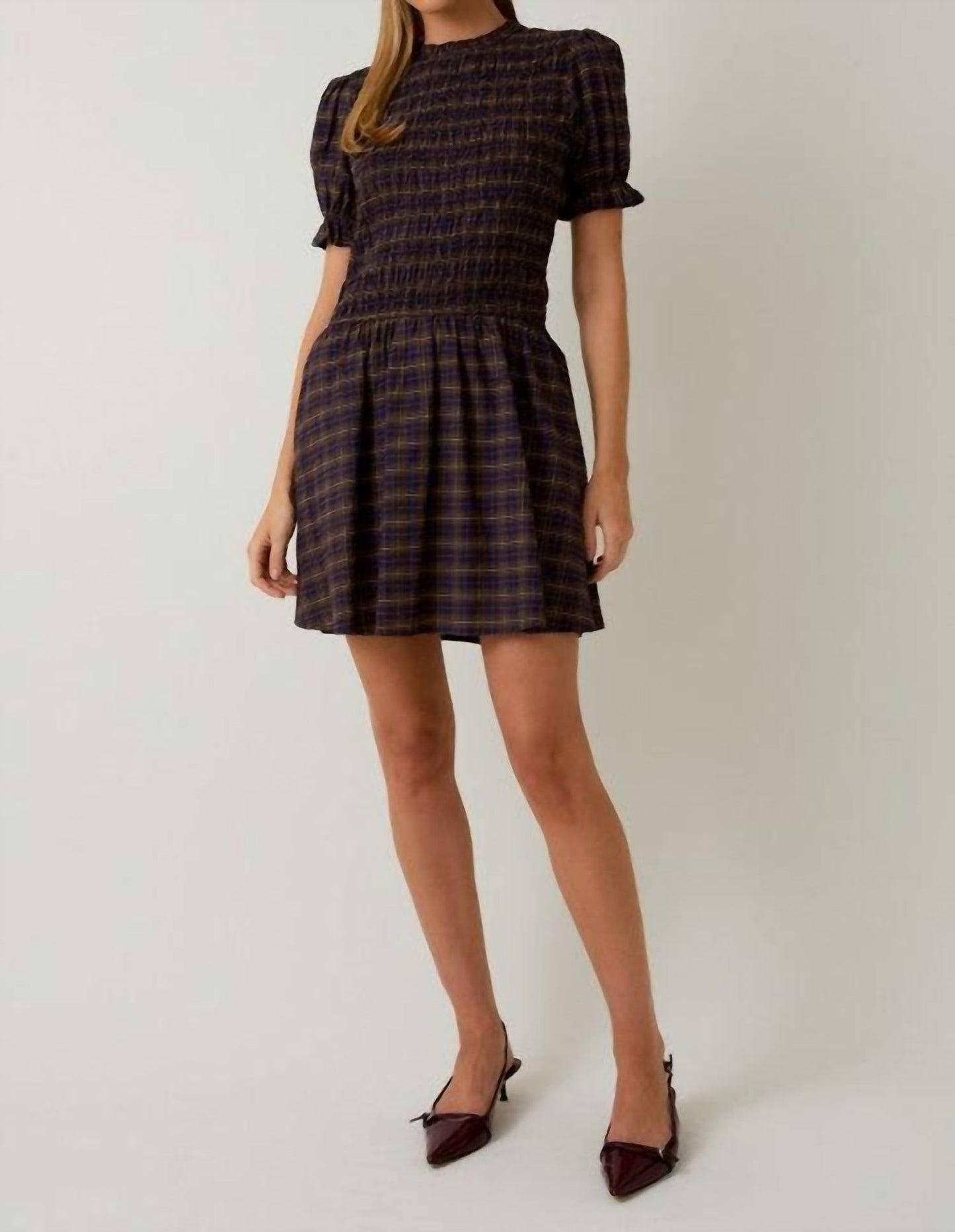 Mock Neck Smocked Mini Dress